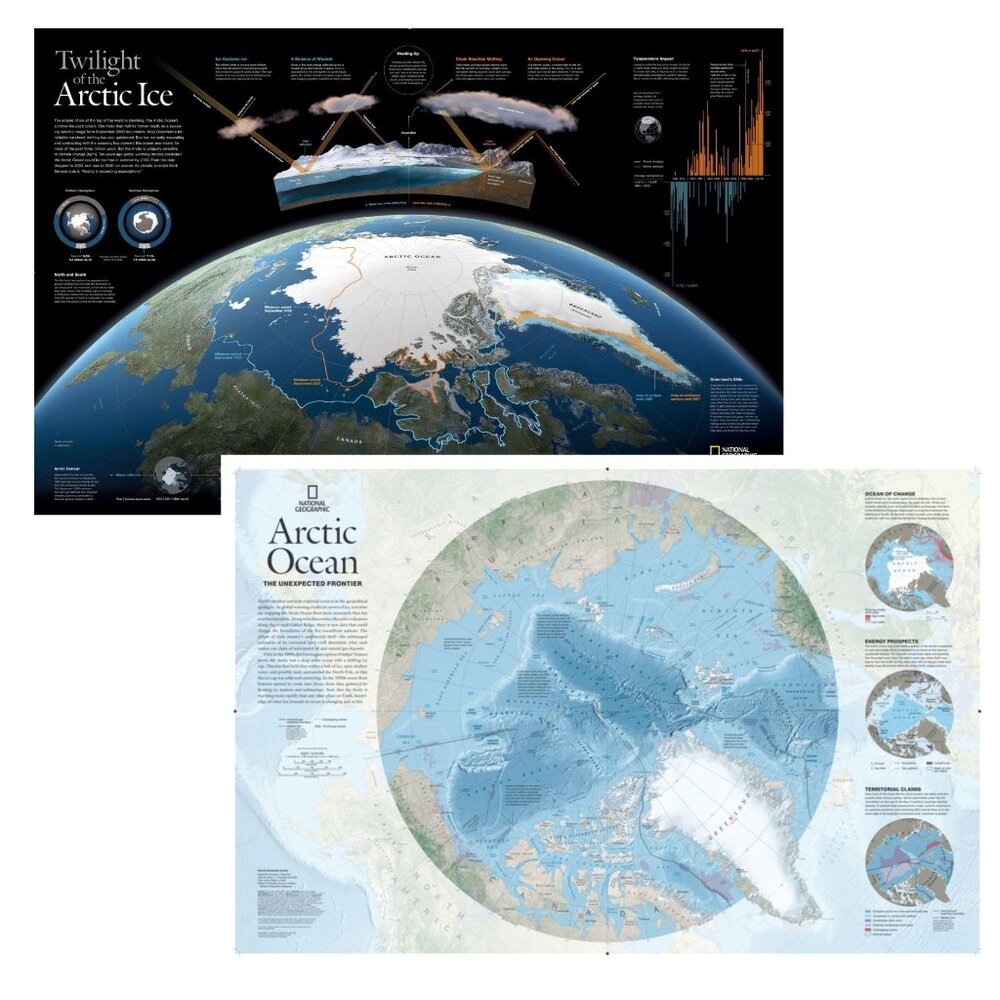 2009 National Geographic Arctic Ocean 2 Sided Map Insert Supplement Original  u